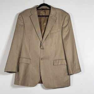 Pronto Moda Italia Cashmere‎ Silk Wool Blazer Mens Sz 46R Houndstooth Brown